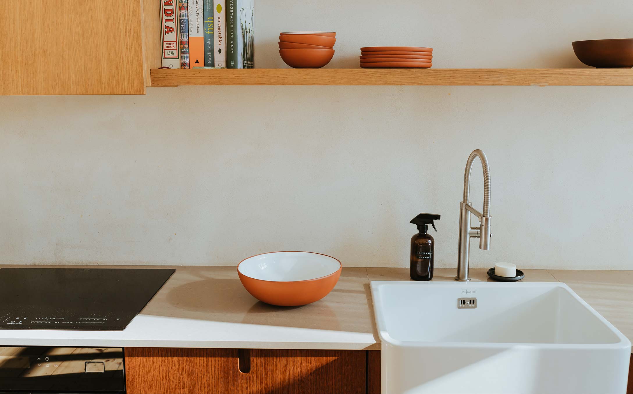 Kitchen countertop shot with a ceramic bowl